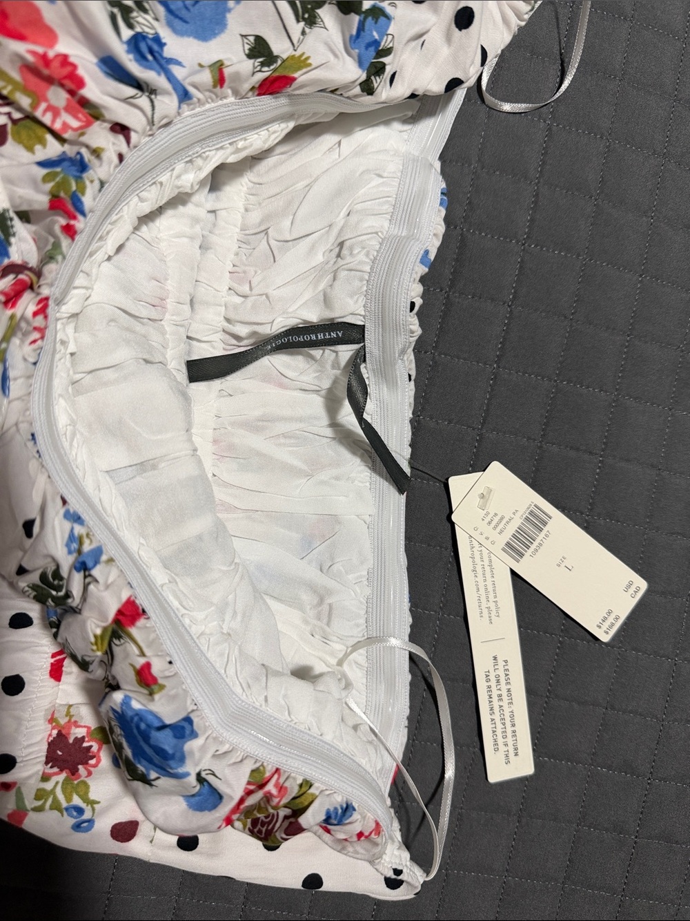 Anthropologie Somerset White Floral & Black Polka Dot Strapless Dress Sz L NWT - Picture 8 of 8